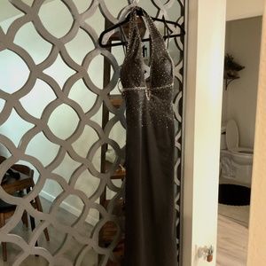 Sexy black open back long dress